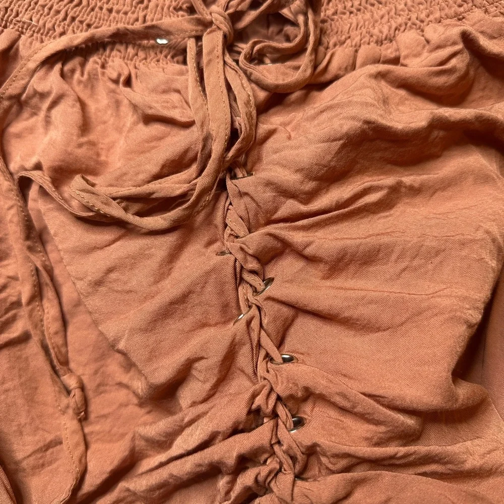 Cotton Candy LA Terracotta Lace-Up Peasant Top Blouse Boho Festival - Picture 5 of 11